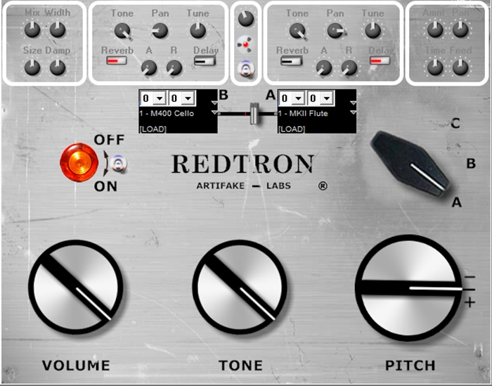 Redtron SE, Artifake Labs Free Delay, Reverb, Synth, Volume, Sample Player